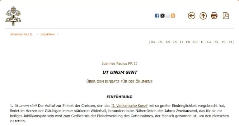 Enzyklika zur Ökumene: „Ut unum sint“ („Dass sie eins seien“) von Papst Johannes Paul II