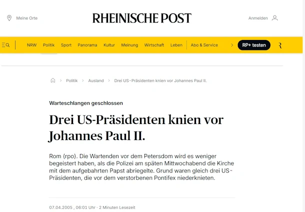Drei US-Präsidenten knien vor Johannes Paul II