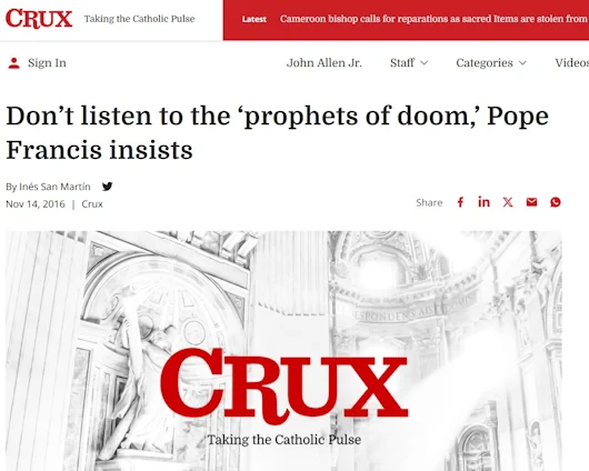 Hören Sie nicht auf die „Propheten des Untergangs“, betont Papst Franziskus