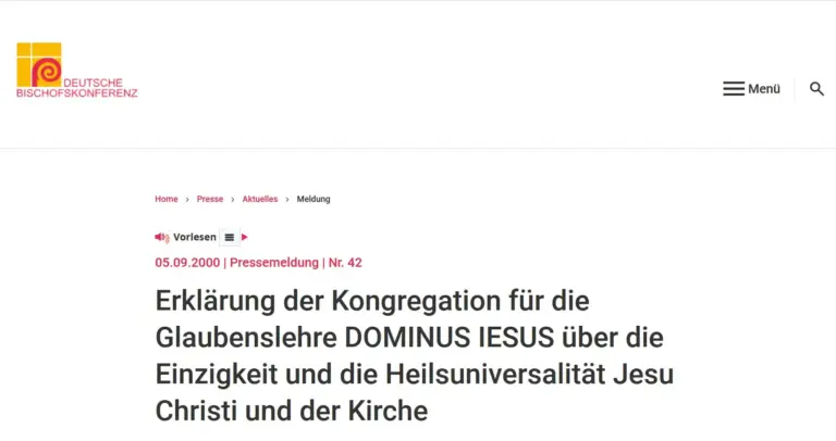 Erklärung der Kongregation für die Glaubenslehre DOMINUS IESUS über die Einzigkeit und die Heilsuniversalität Jesu Christi und der Kirche