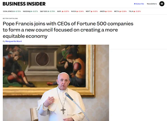 Papst Franziskus schließt sich mit CEOs von Fortune-500-Unternehmen zusammen, die sich auf die Schaffung einer gerechteren Wirtschaft konzentriert