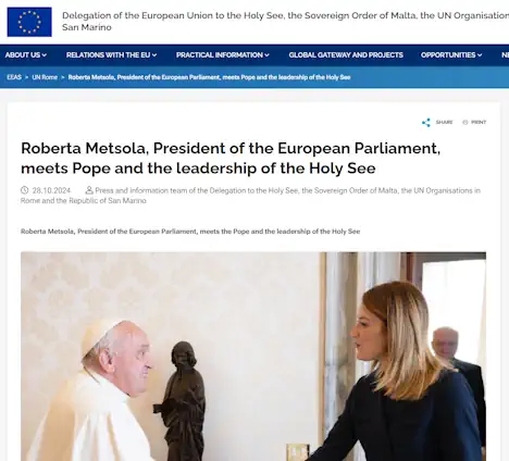 Präsidentin des Europäischen Parlaments trifft Papst und Führung des Heiligen Stuhls