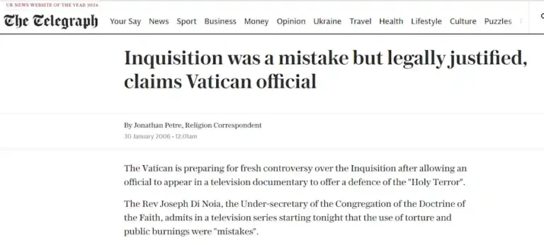 Inquisition war ein Fehler, aber rechtlich gerechtfertigt, behauptet Vatikanvertreter