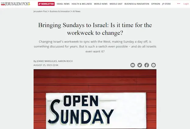 Den Sonntag nach Israel bringen: Ist es Zeit für eine Änderung der Arbeitswoche?
