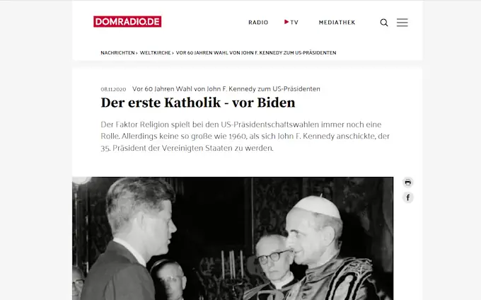 Der erste katholische US-Präsident wird John F. Kennedy