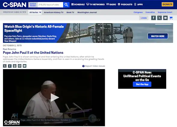 Papst Johannes Paul II  spricht vor der UN- Vollversammlung 1979