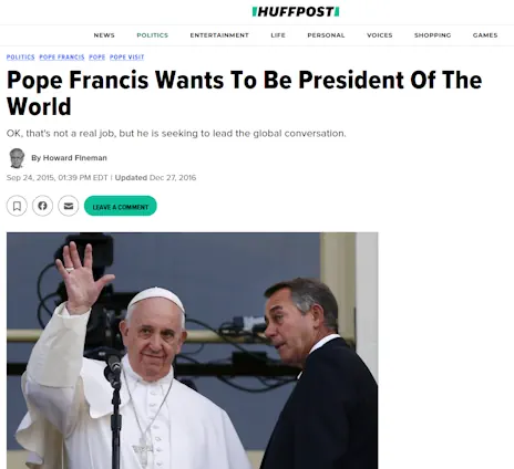 Papst Franziskus möchte Vorsitzender/Präsident der Welt werden